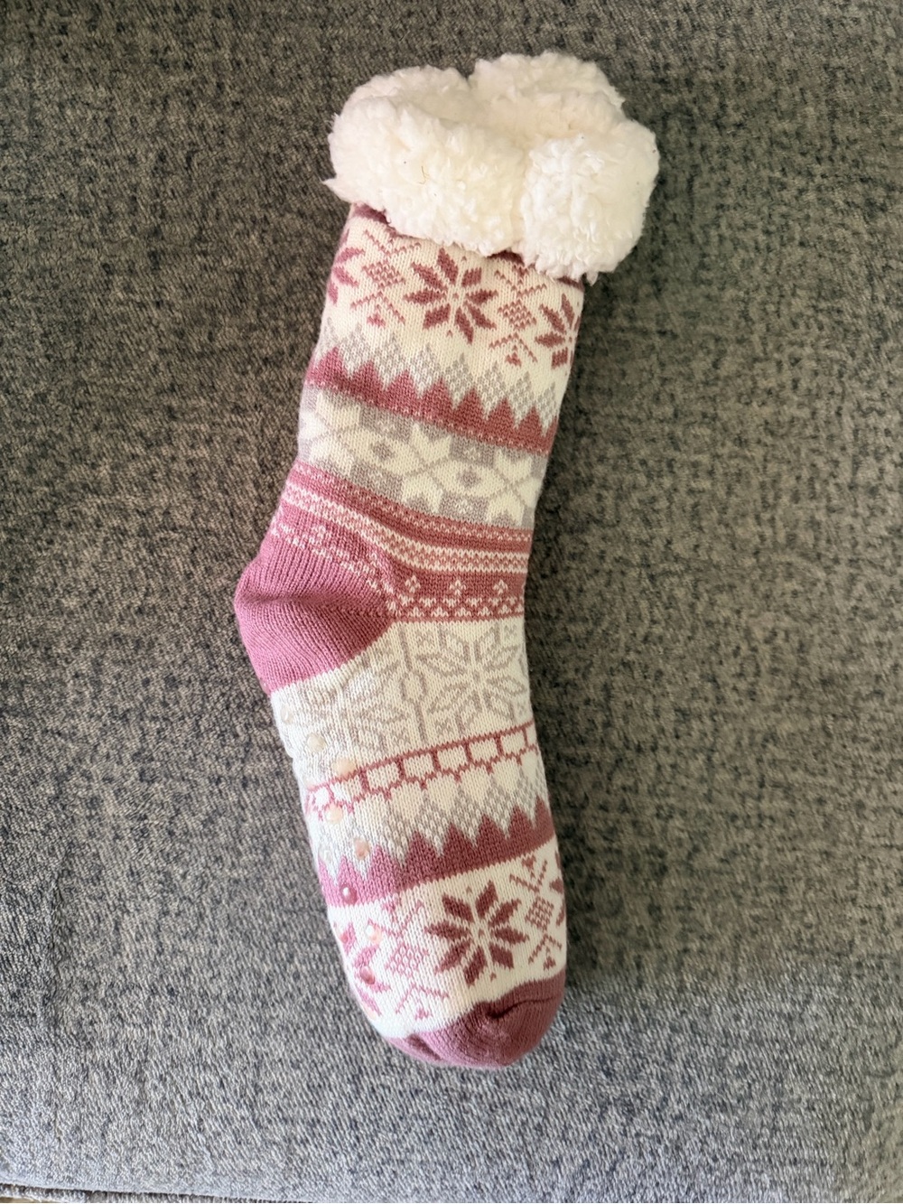 New Cozy Plush Lined Winter Sock - Pink Snowflake